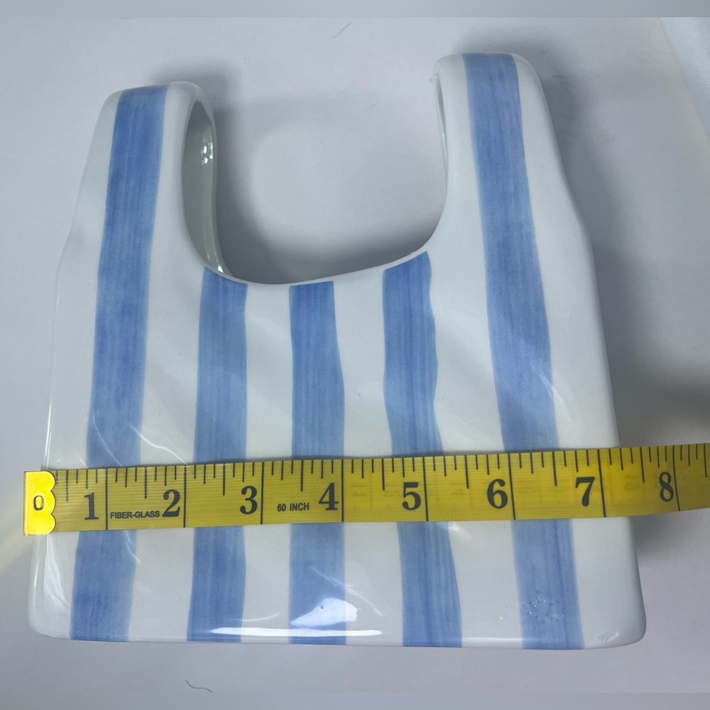 Nautical-Inspired White Ceramic Handbag with Blue Stripes - Elegant Home Décor - Picture 7 of 8